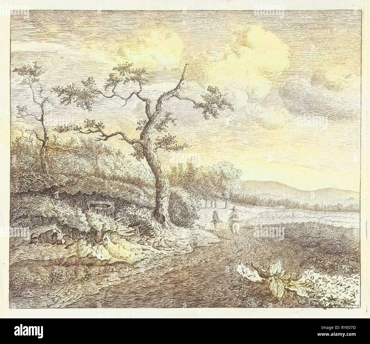 Landschaft mit Falkner, print-Maker: Baron Reinierus Albertus Ludovicus van Isendoorn À Blois, J.W.P., 1845 Stockfoto