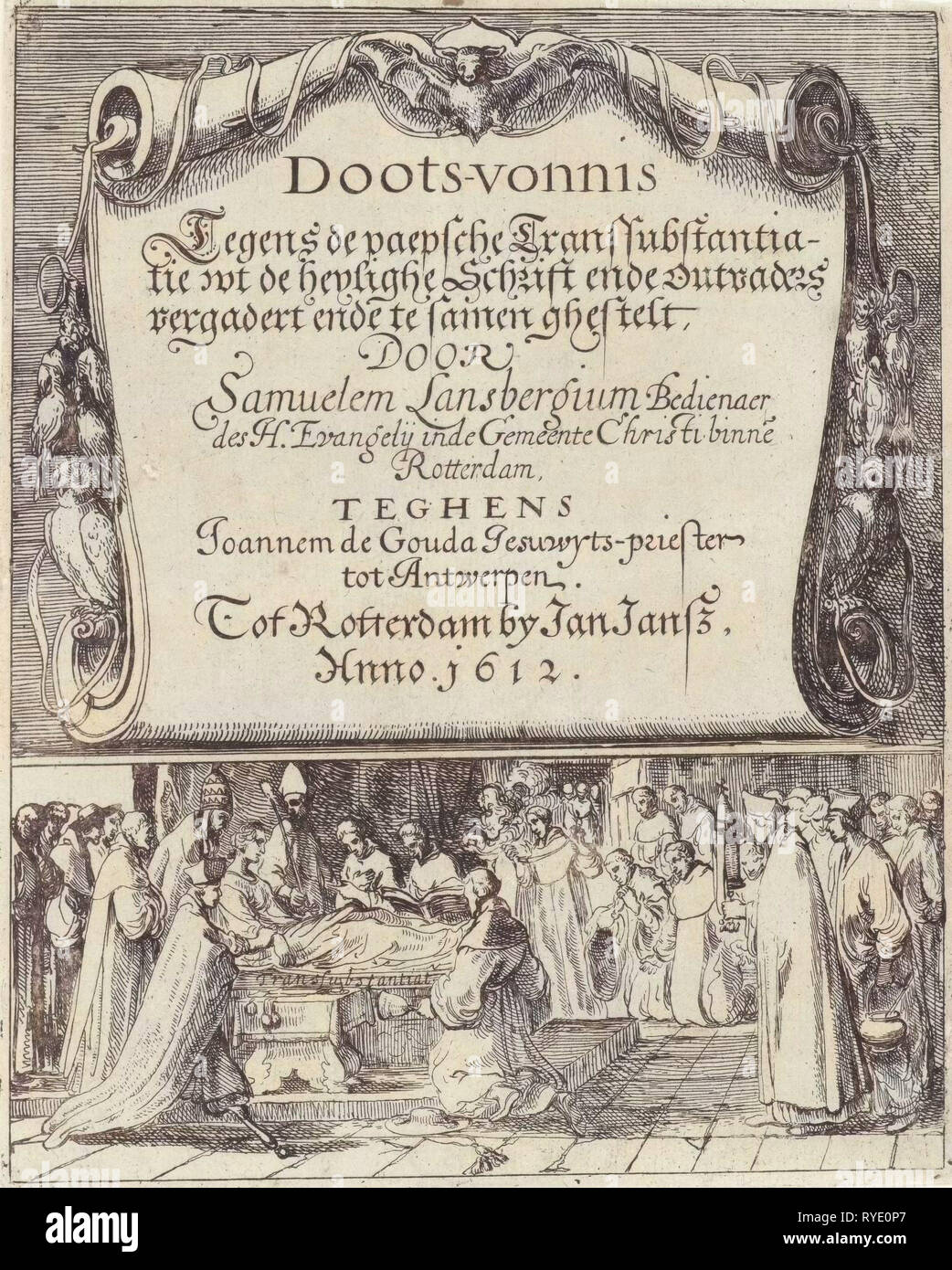 Bedrucken der katholischen Lehre der Transsubstantiation, 1612, Hersteller: anonym Stockfoto