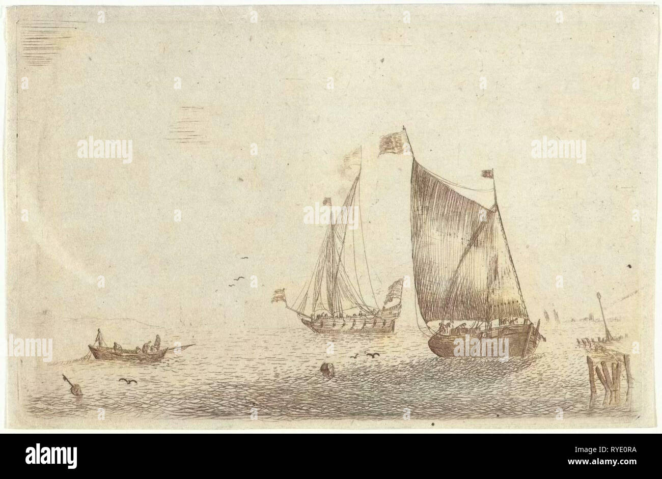 Seelandschaft mit Angelboot/Fischerboot, Bonaventura Peeters (I), 1624-1652 Stockfoto