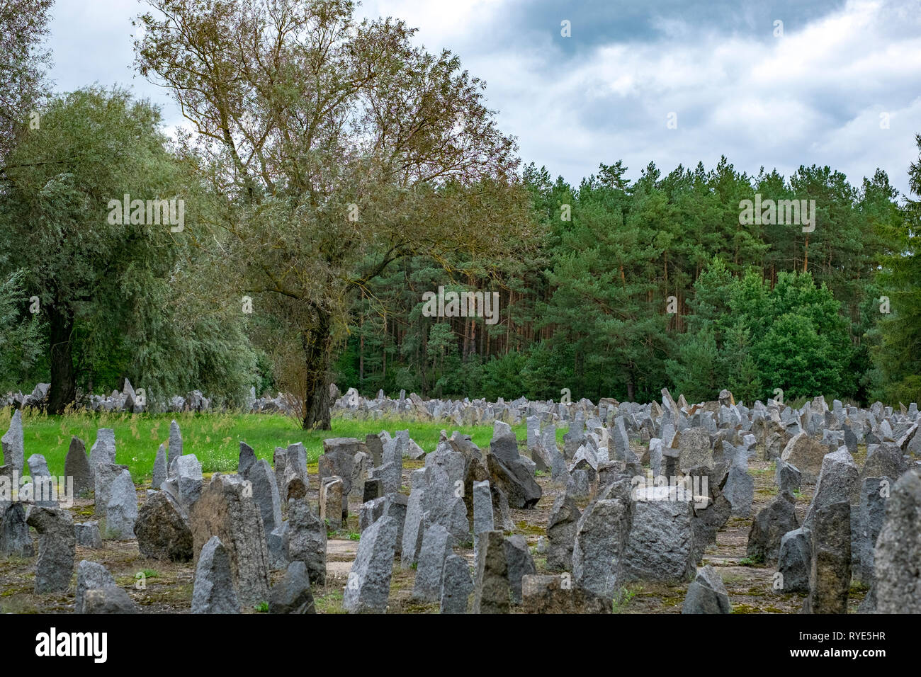 Memorial Garden mit Steinen, die die Herkunft der Opfer der Nazis im Konzentrationslager Treblinka im Nordosten Polens Stockfoto