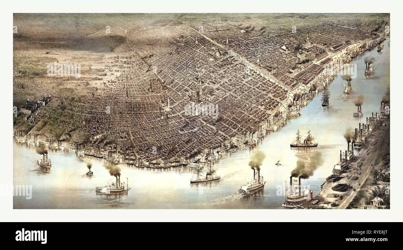 Die Stadt New Orleans und dem Mississippi River Lake Pontchartrain in Entfernung, ca. 1885, USA, USA, Amerika Stockfoto