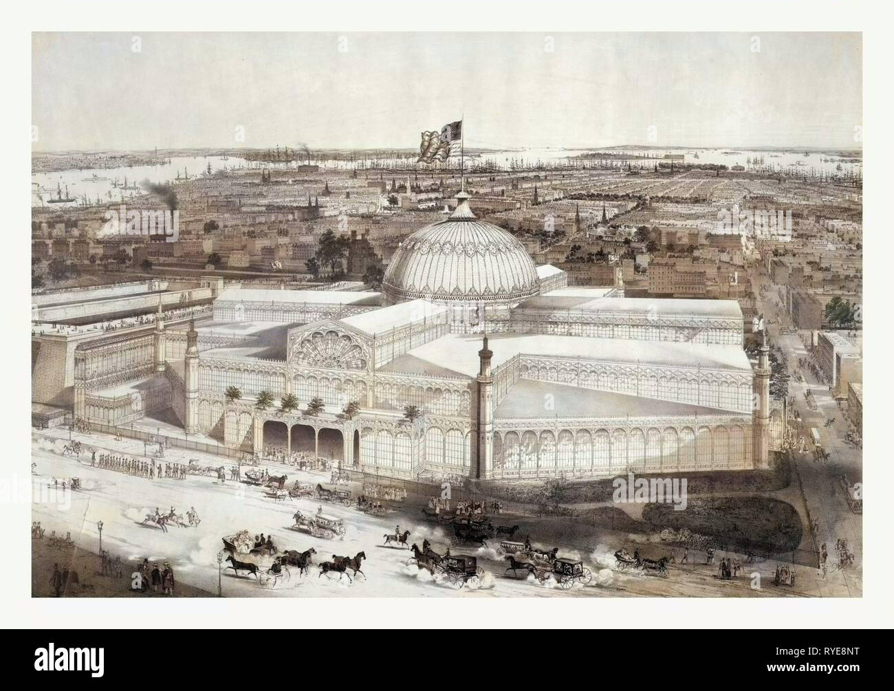 Vögel Augen-Blick auf New York Crystal Palace und Umwelt-, 19. Jahrhundert, USA, Amerika Stockfoto