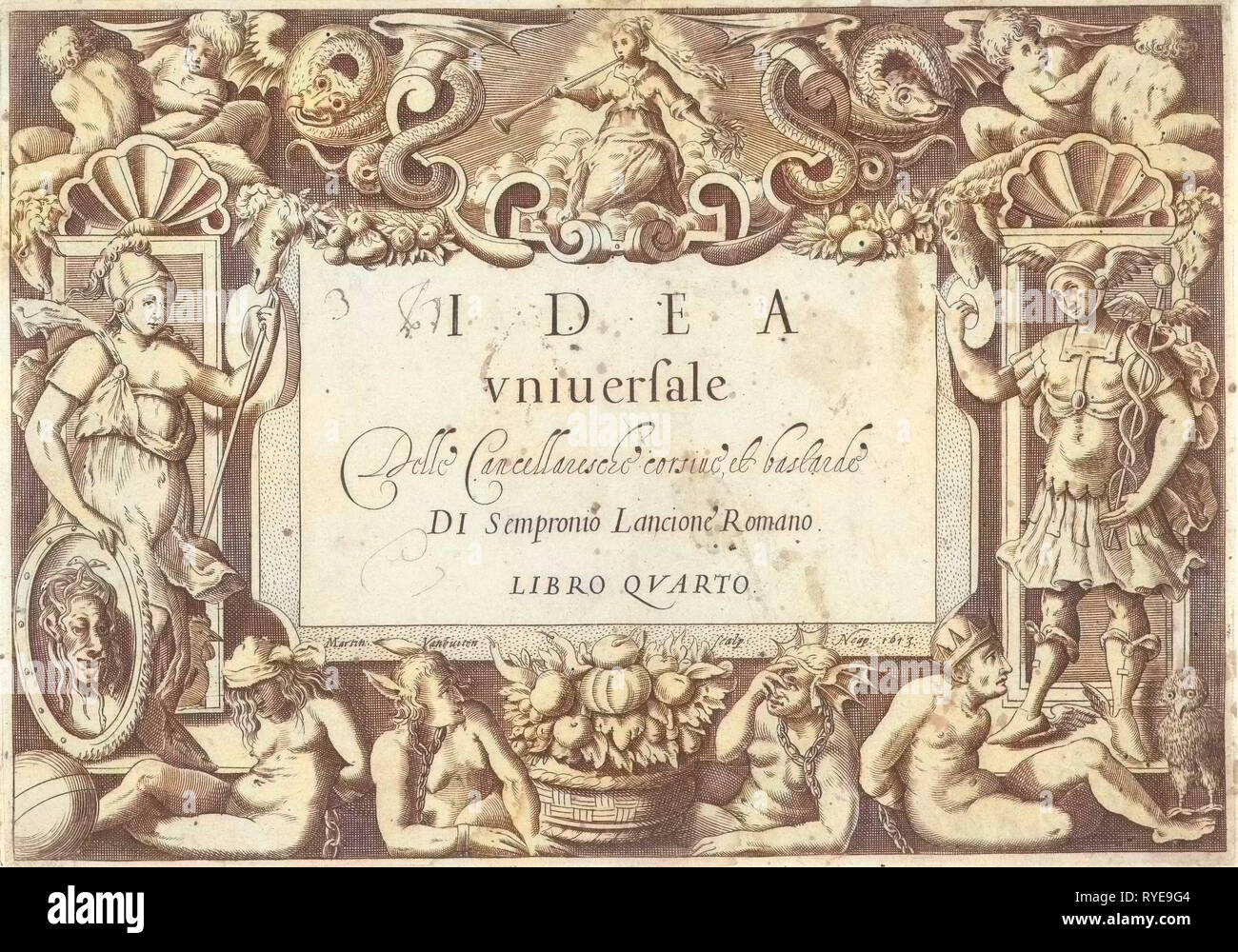 Titelblatt für Idee Universale della Cancellaresche corsive et Bastarde, Martin van Buyten, 1613 Stockfoto