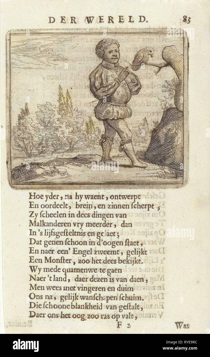 Schwarzer Mann mit einem Vogel auf einem Ast, Arnold Houbraken, 1682 Stockfoto