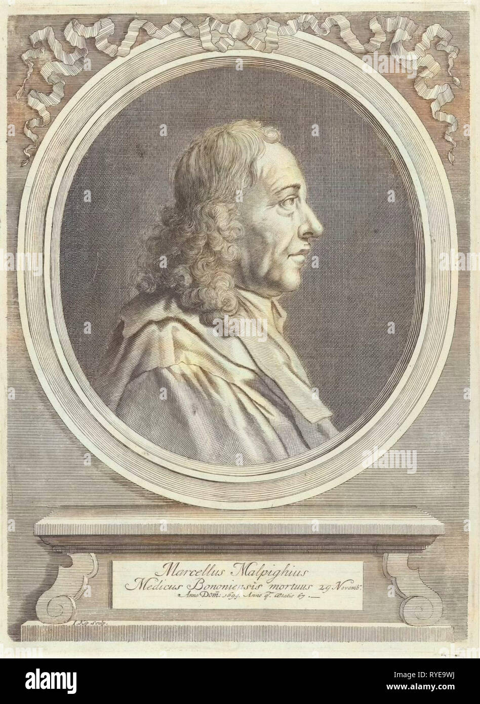 Porträt von Marcello Malpighi, Johannes Kip, 1694 Stockfoto