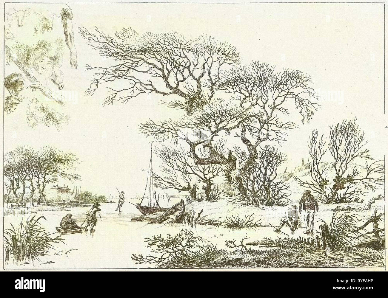 Winterlandschaft mit Skatern, Hermanus Fock, 1781-1822 Stockfoto