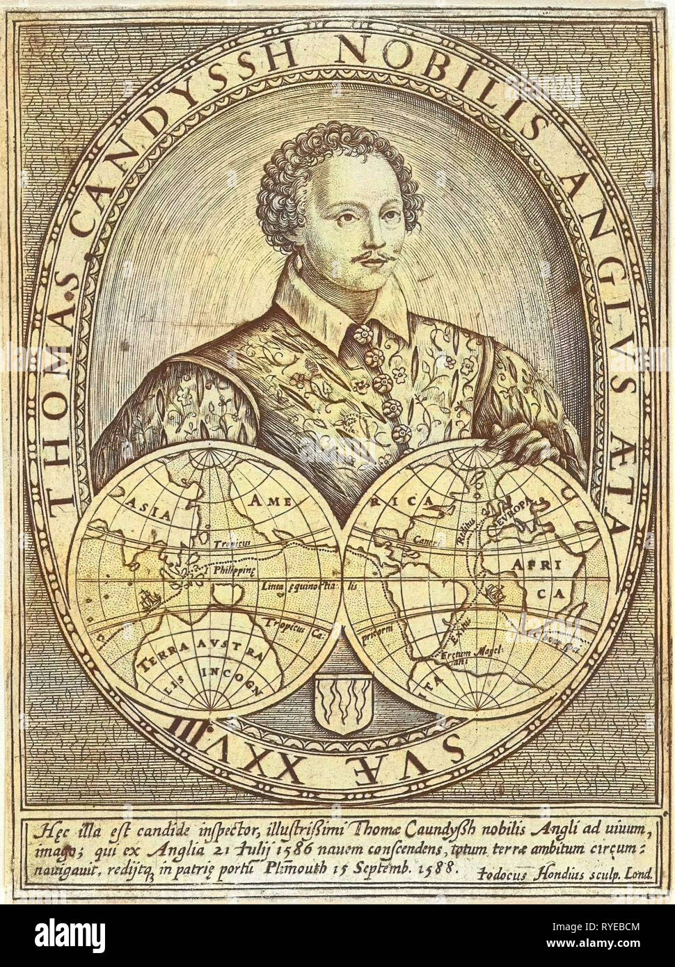 Porträt von Thomas Cavendish, Jodocus Hondius ich c. 1595-1597 Stockfoto