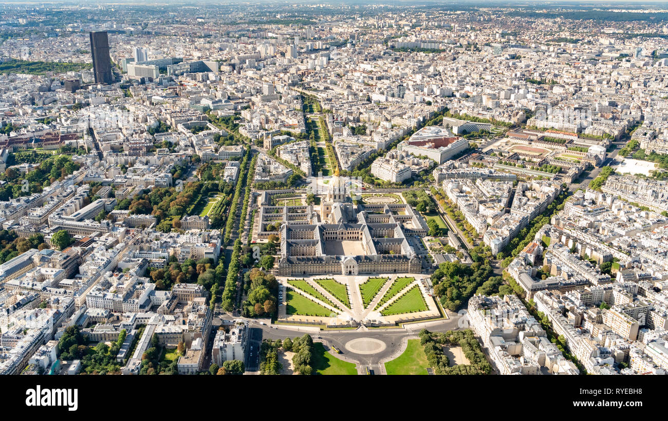 Luftaufnahme des Hotel des Invalides, Paris Frankreich Stockfoto