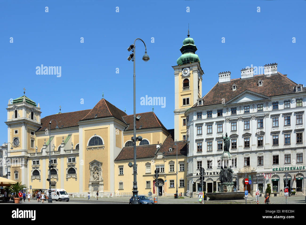 Wien, Österreich - 17. Juni 2018: Scots Kirche auf der Freyung in Wien - Österreich. Stockfoto