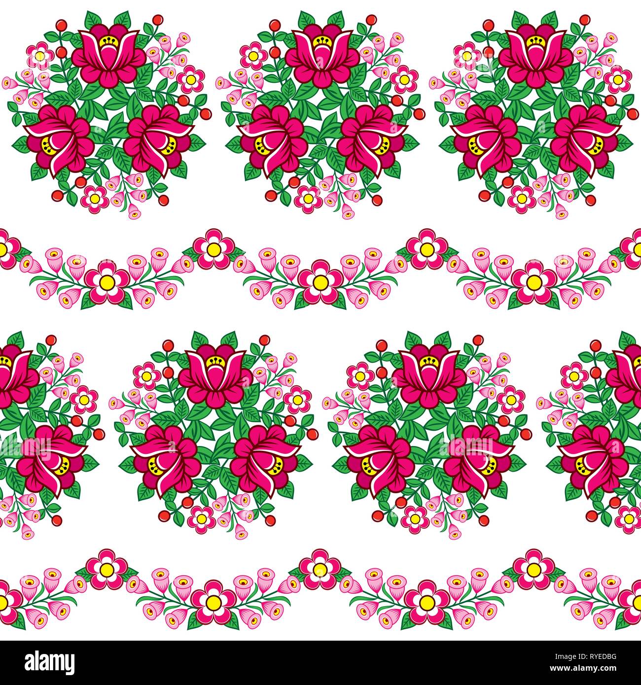 Nahtlose floral Polnischen Volkskunst vector Pattern, niedliche traditionellen Ornamenten mit Blumen von Zalipie, Polen - Textil, Tapeten Design Stock Vektor