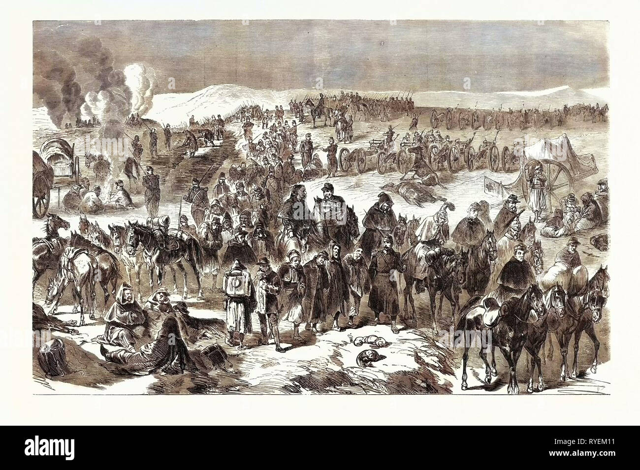 Deutsch-französischen Krieg: die Truppen Bourbaki entwaffnet durch Schweizer in der Nähe von Les Verrieres der 2. Februar 1871 Stockfoto