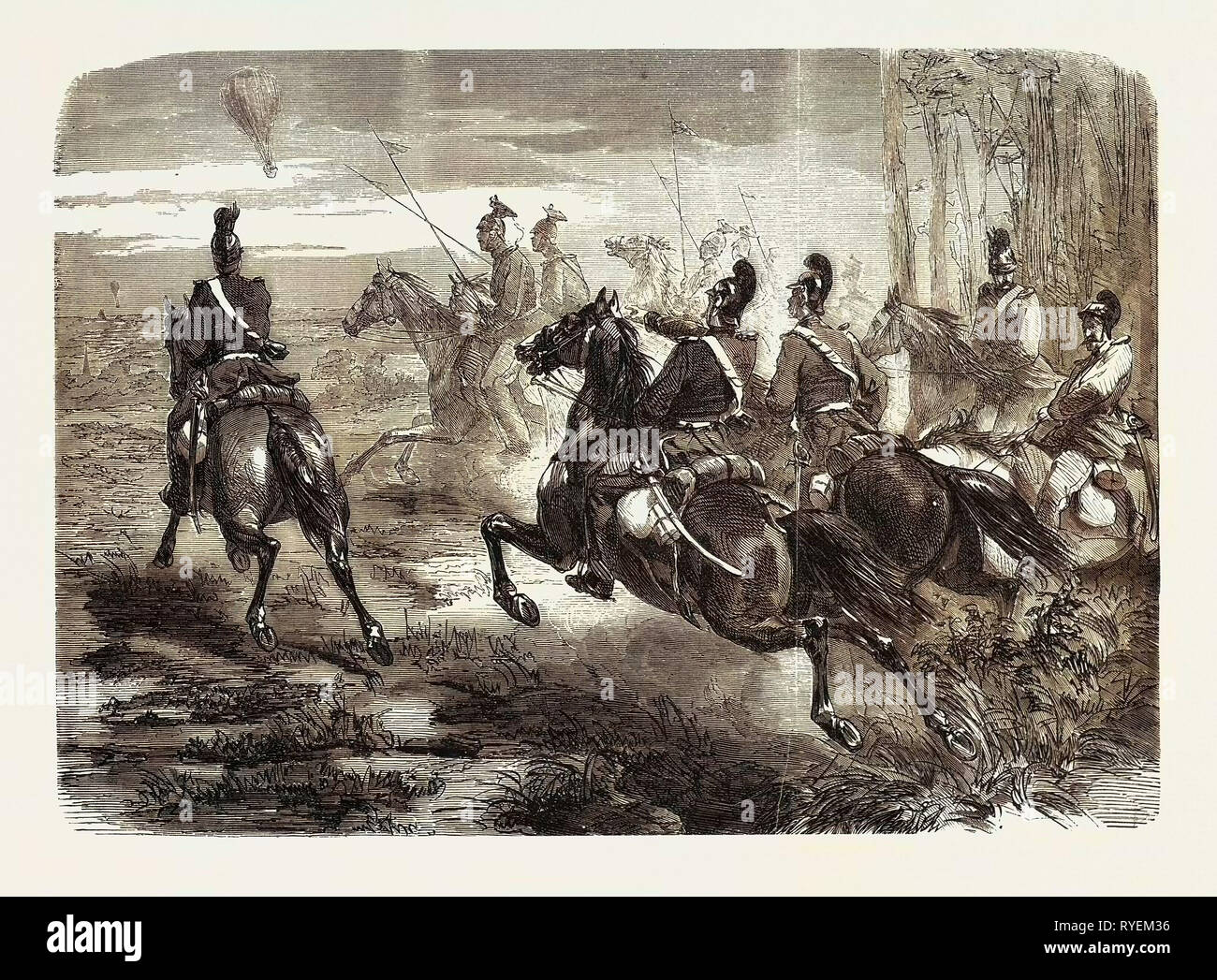Deutsch-französischen Krieg: Licht bayerische Kavallerie verfolgt eine französische Mail Ballon Stockfoto