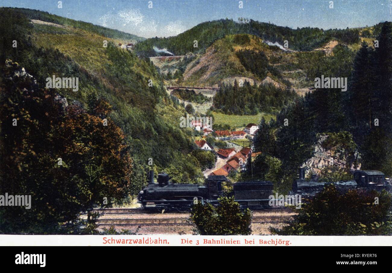 Verkehr/Transport, Bahn, Bahnen, Baden Schwarzwald Eisenbahn, 3-Bahn, in der Nähe von Bachjoerg, Postkarte, 1924, Additional-Rights - Clearance-Info - Not-Available Stockfoto