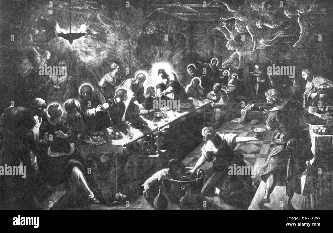 Religion, Christentum, Jesus Christus, Abendmahl, "Das Letzte Abendmahl", Gemälde von Jacopo Tintoretto (1518-1594), 1592-1594, Artist's Urheberrecht nicht geklärt zu werden. Stockfoto