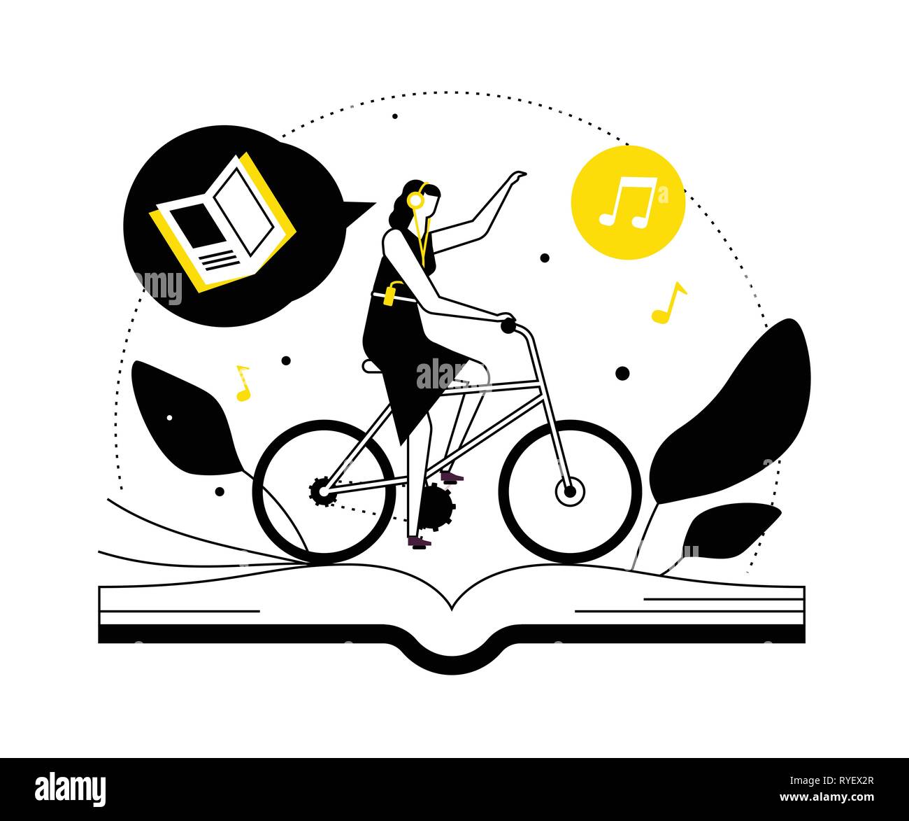 Das Hören von Hörbüchern - flaches Design Illustration Stock Vektor
