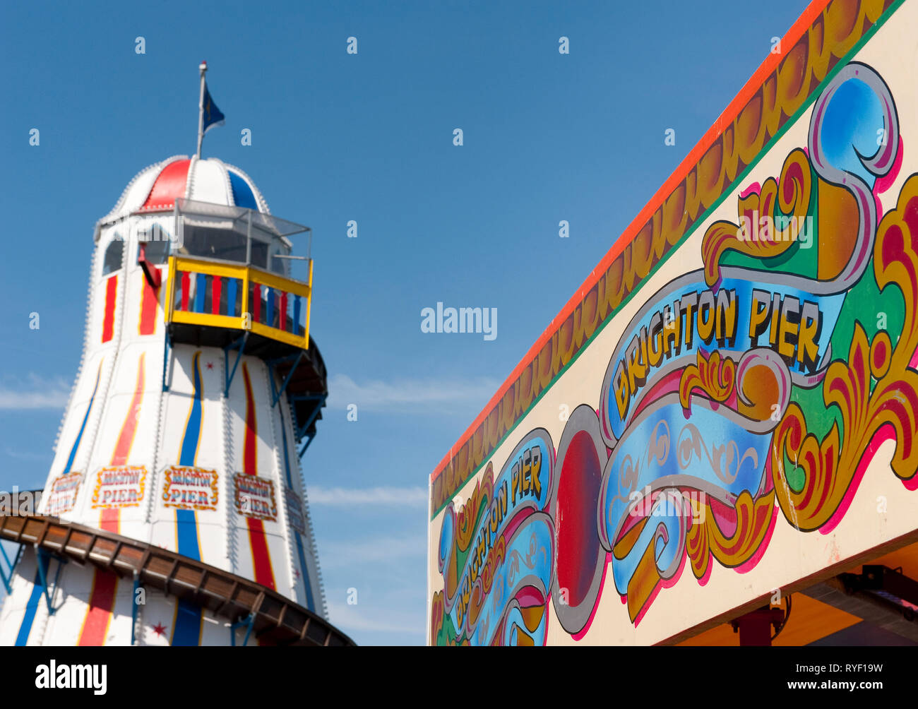 Fahrgeschäfte Palace Pier von Brighton, Sussex, England. Stockfoto