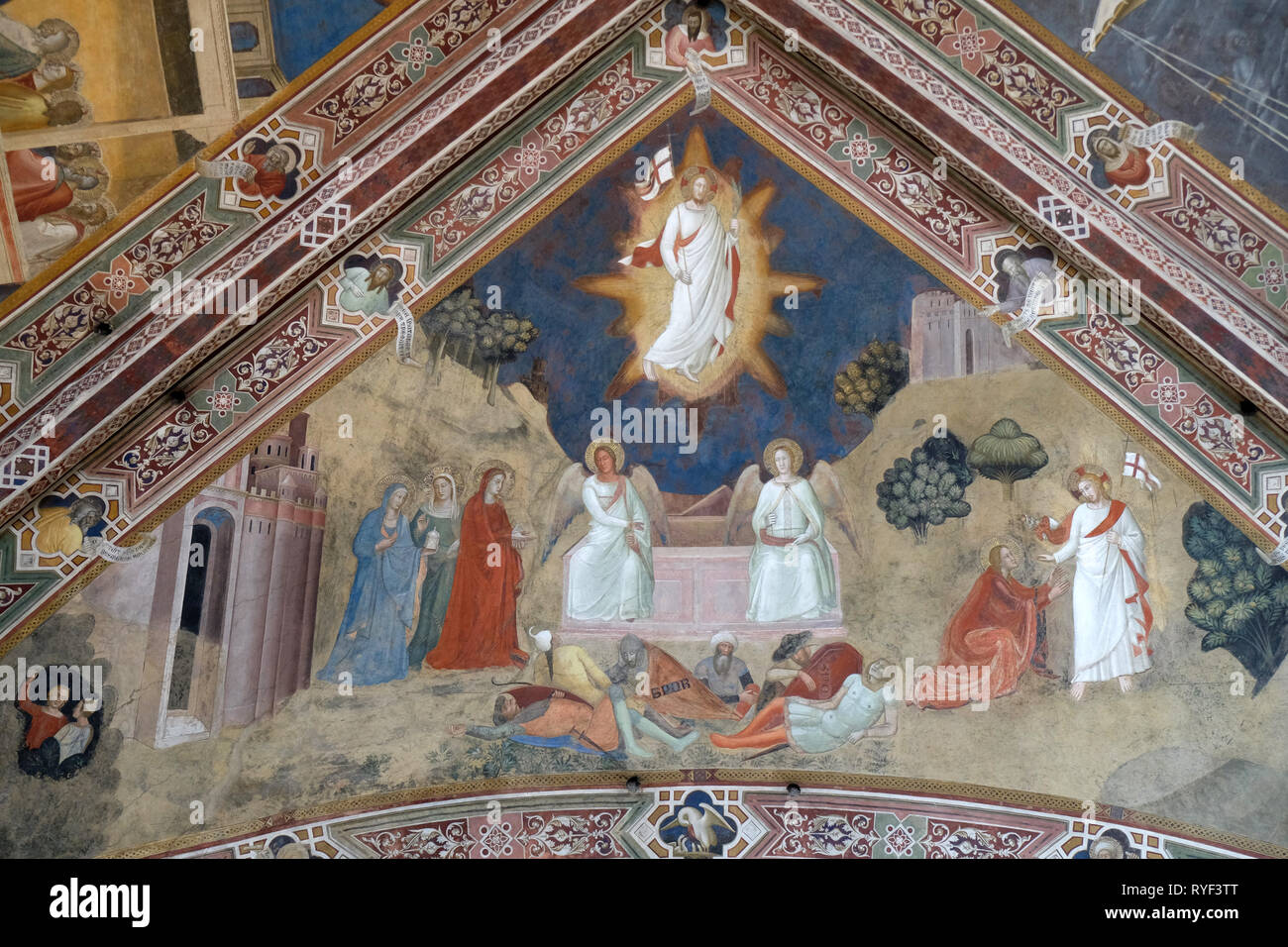 Die Auferweckung Christi, Fresko von Andrea Bonaiuto Di, Detail von Passion und Auferstehung Christi, der Kirche Santa Maria Novella in Florenz Stockfoto