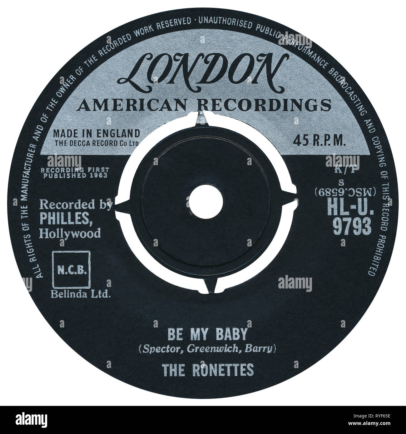 UK 45 rpm Single für mein Baby von der Ronettes auf dem Londoner Label von 1963. Von Phil Spector, Ellie Greenwich und Jeff Barry, produziert von Phil Spector und von Jack Nitzsche arrangiert geschrieben. Stockfoto