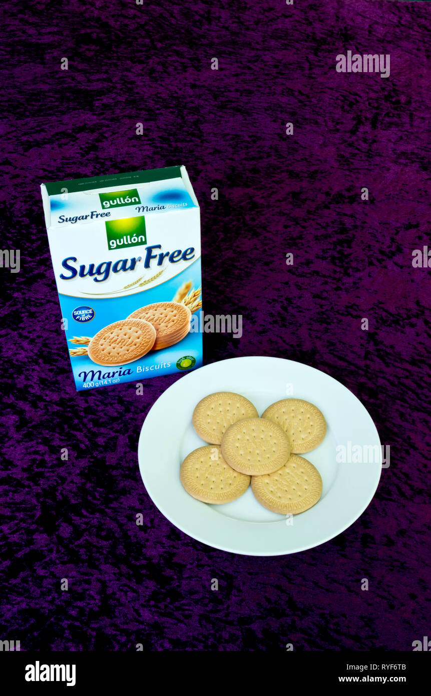 Gullon Zuckerfrei Maria oder Marie Kekse oder Cookies für Diabetiker geeignet Stockfoto