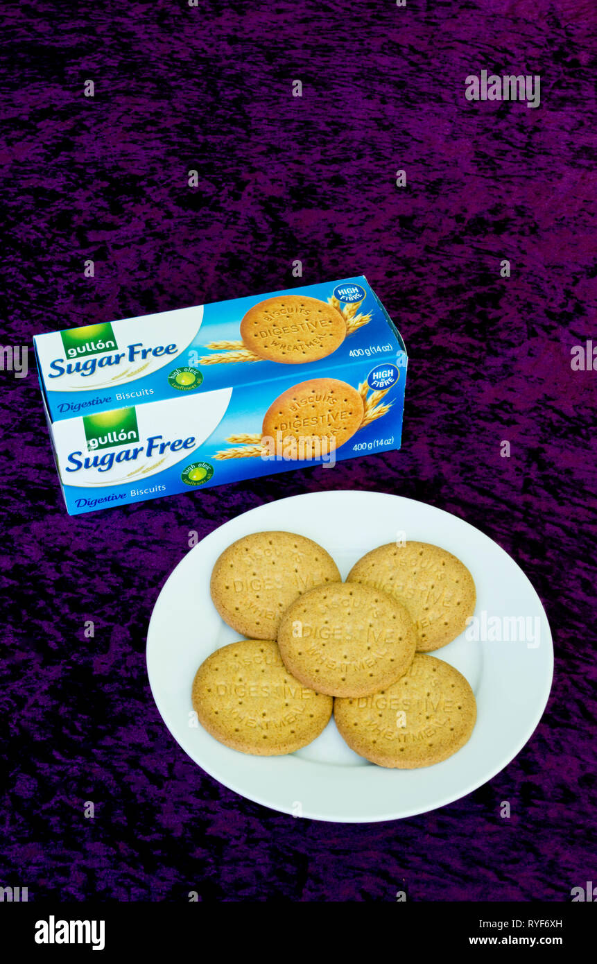 Gullon Zuckerfrei Digestiv Kekse oder Cookies für Diabetiker geeignet Stockfoto