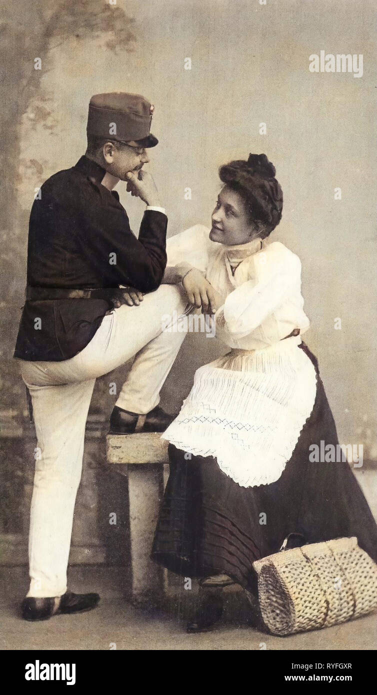 Verliebte Paare in Österreich, österreichisch-ungarischen Armee, Frauen von Österreich, Porträts mit 2 Personen, 1910, Wien, Wien, Liebespaar Stockfoto