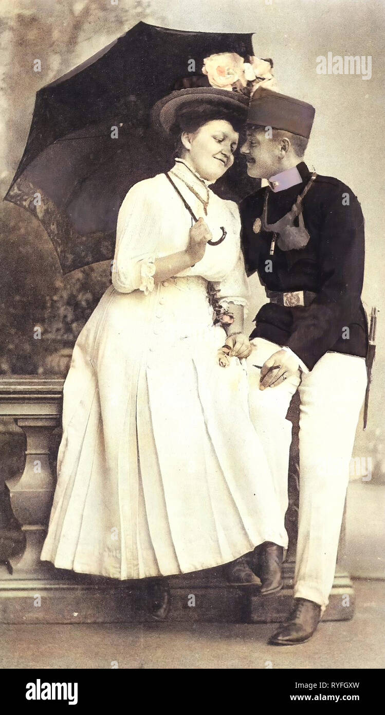 Verliebte Paare in Österreich, österreichisch-ungarischen Armee, Frauen von Österreich, Porträts mit 2 Personen, 1910, Wien, Wien, Liebespaar Stockfoto