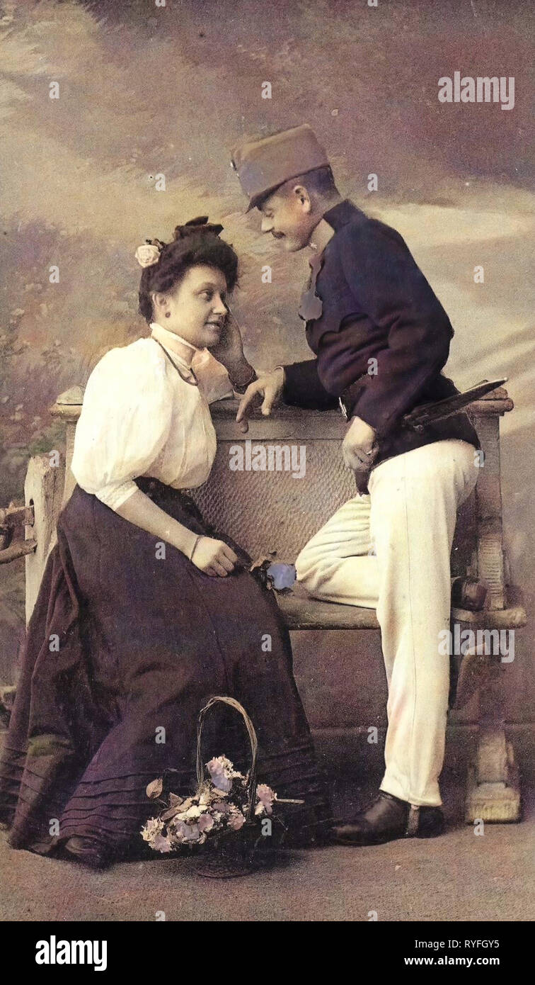 Verliebte Paare in Österreich, österreichisch-ungarischen Armee, Porträts mit 2 Menschen, Frauen von Österreich, 1910, Wien, Wien, Liebespaar Stockfoto