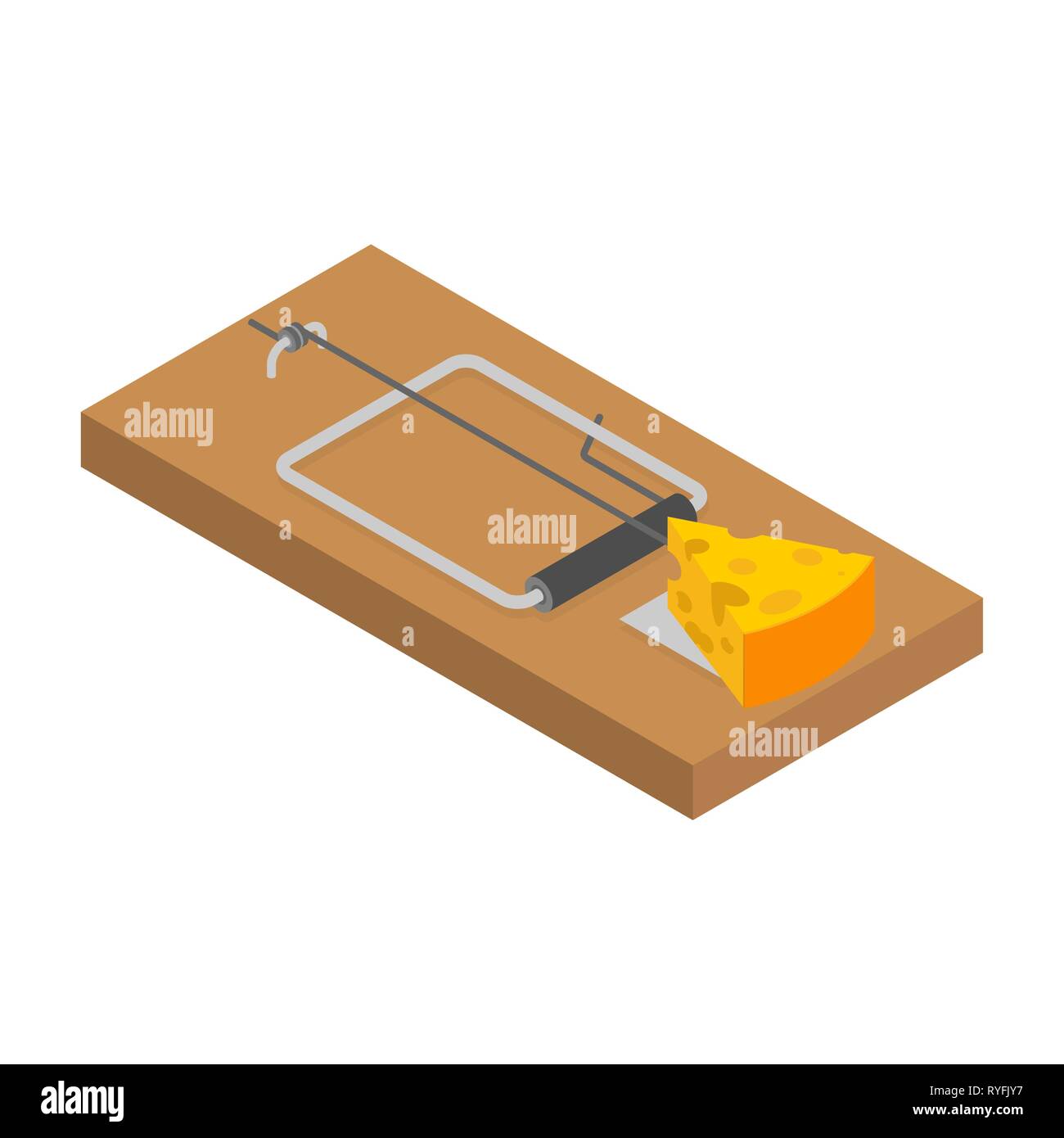 Mausefalle und Käse isoliert. Maus trap. Nagetier Snare. Vector Illustration Stock Vektor