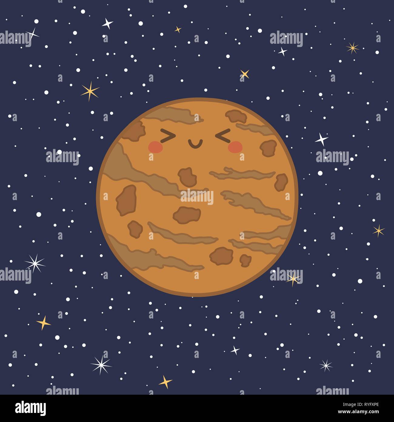 Cute Planeten Merkur Sonnensystem mit lustigen lächelndes Gesicht cartoon Vector Illustration Stock Vektor