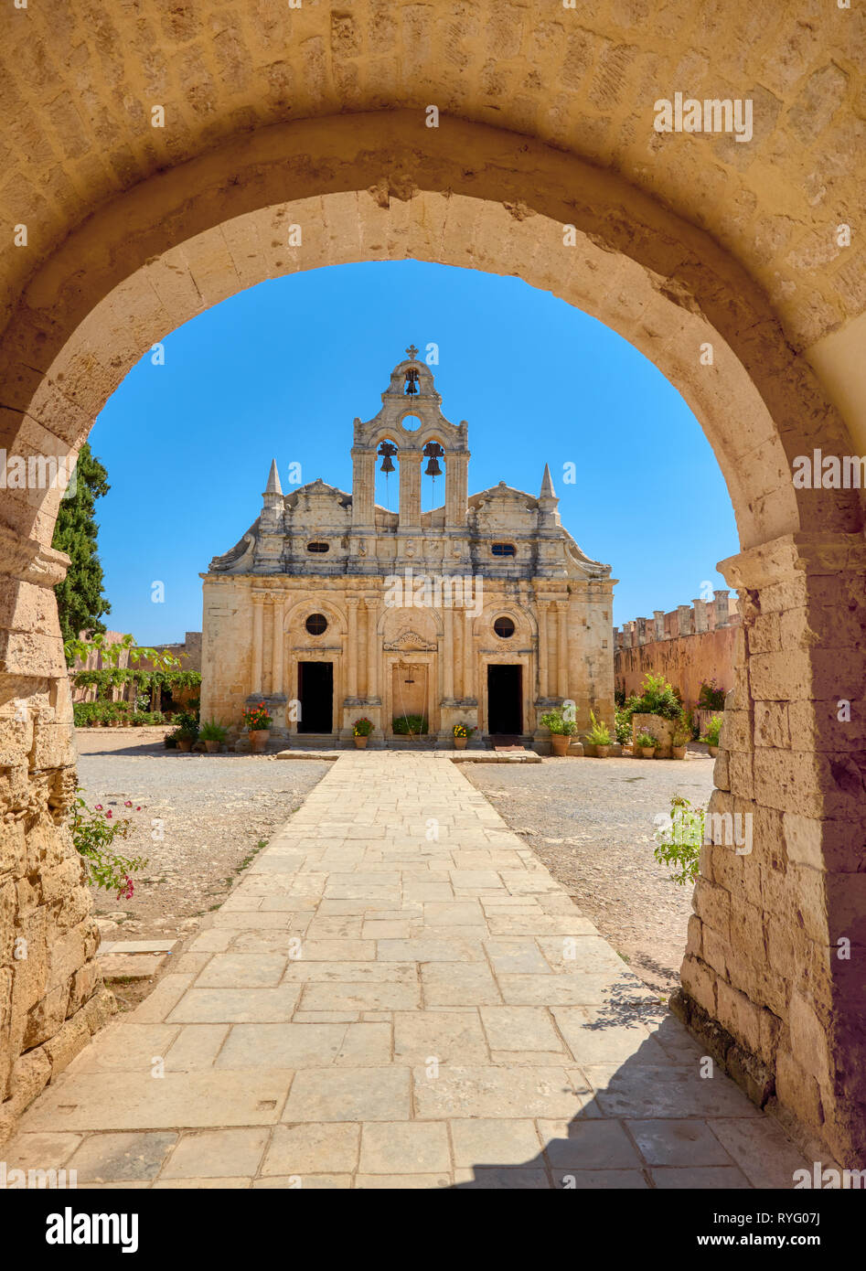 Die wichtigste Kirche von Kloster Arkadi, Rethymno, Kreta, Griechenland Stockfoto