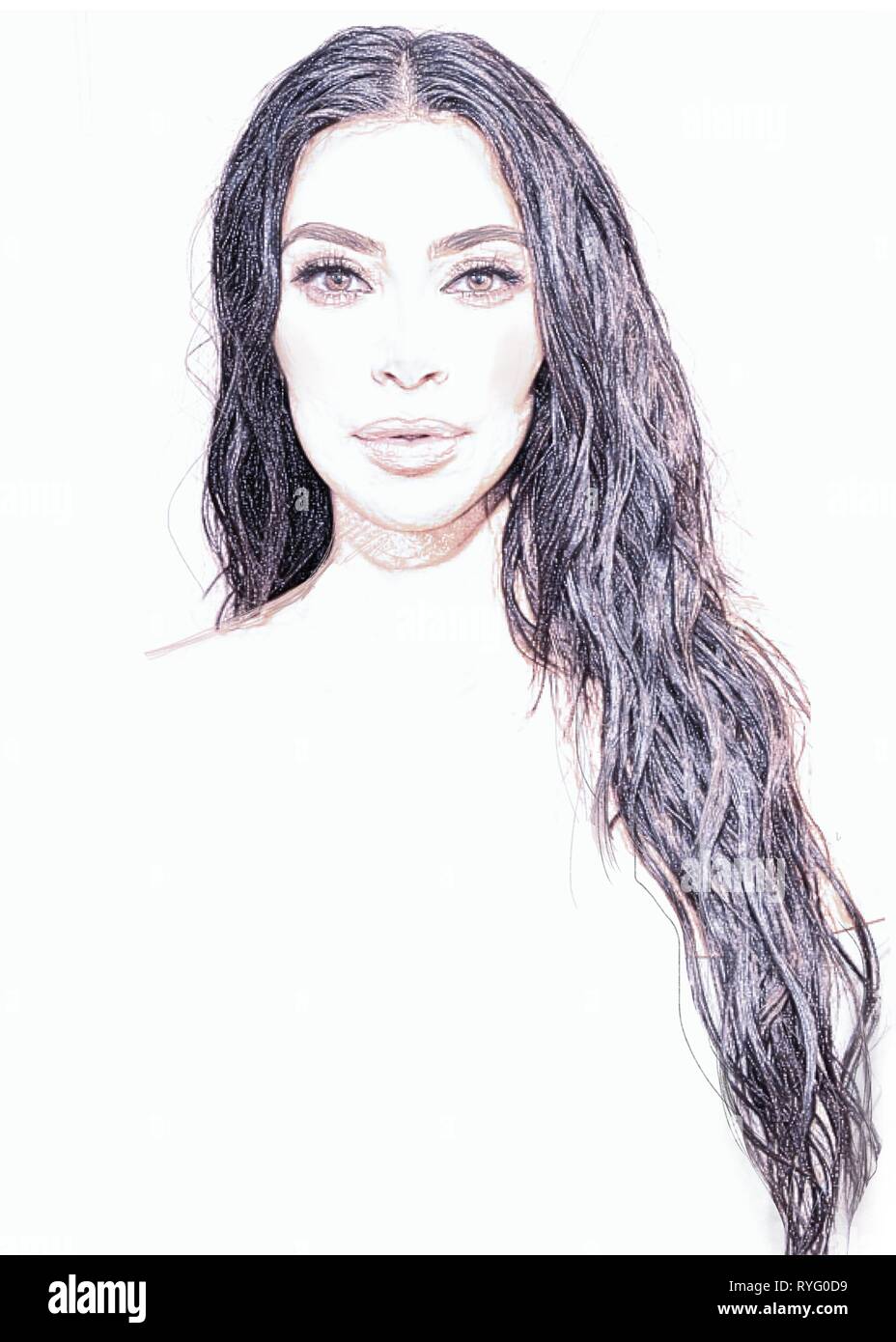 Kim Kardashian portrait Skizze Kunst Stockfoto