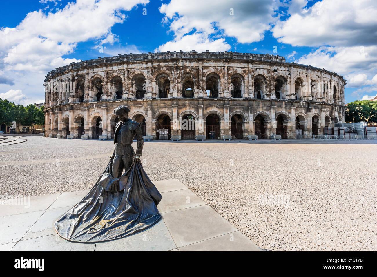 Nimes, Frankreich. Blick auf das antike römische Amphitheater. Stockfoto