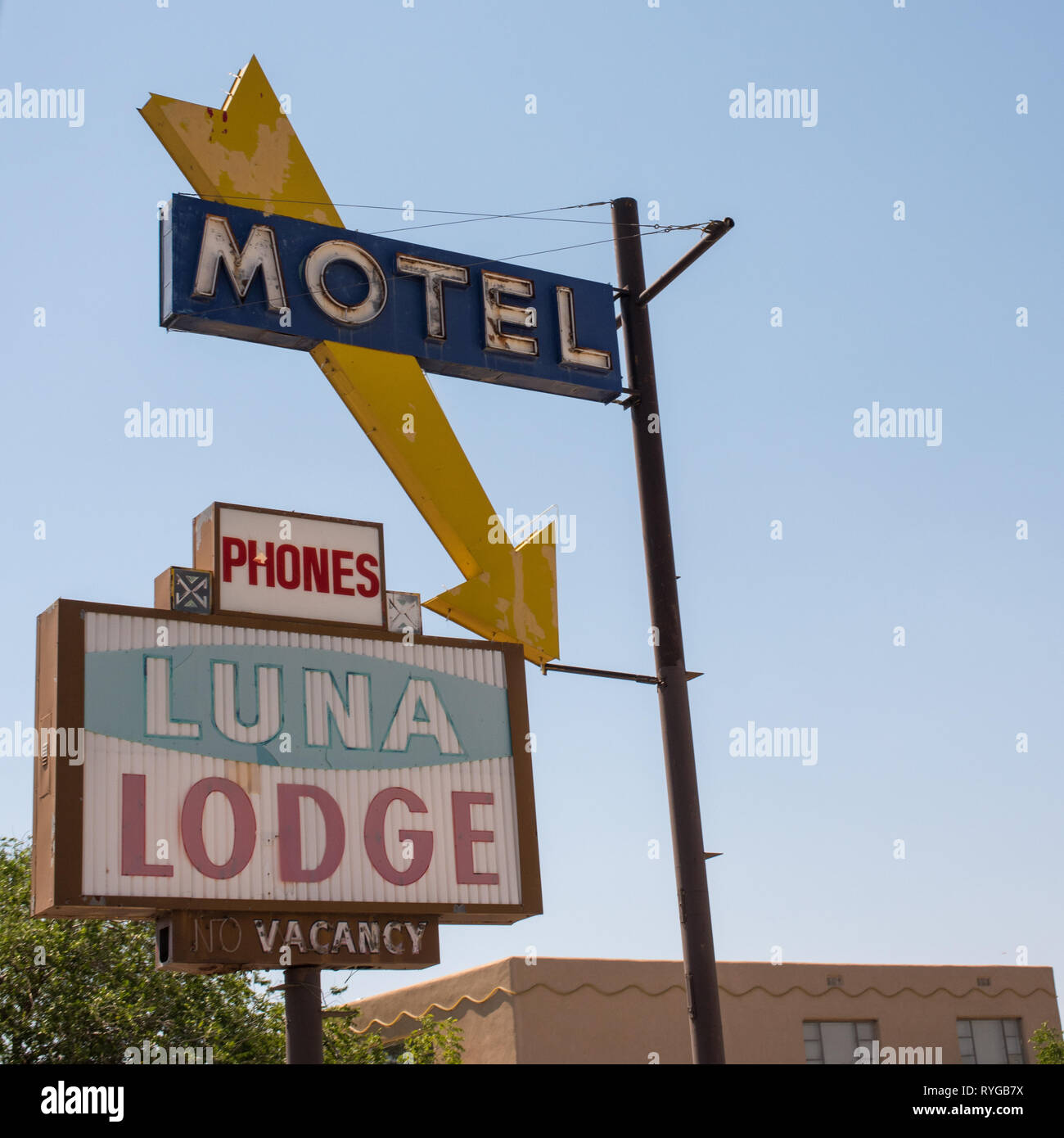 Route 66 westlich von Santa Rosa, California zu Winslow, Arizona. Stockfoto