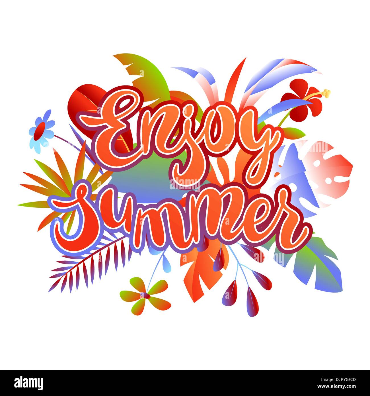 Hintergrund mit tropischen Blätter und Blüten. Stock Vektor