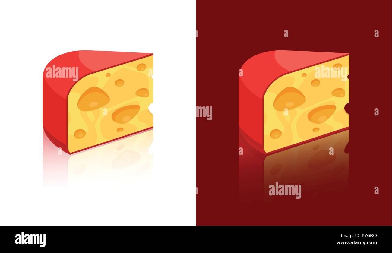 Käse Symbole isoliert auf weißem und dunklem Hintergrund - Bunte Zeichen von porösen Schweizer Käse Maasdam Stock Vektor