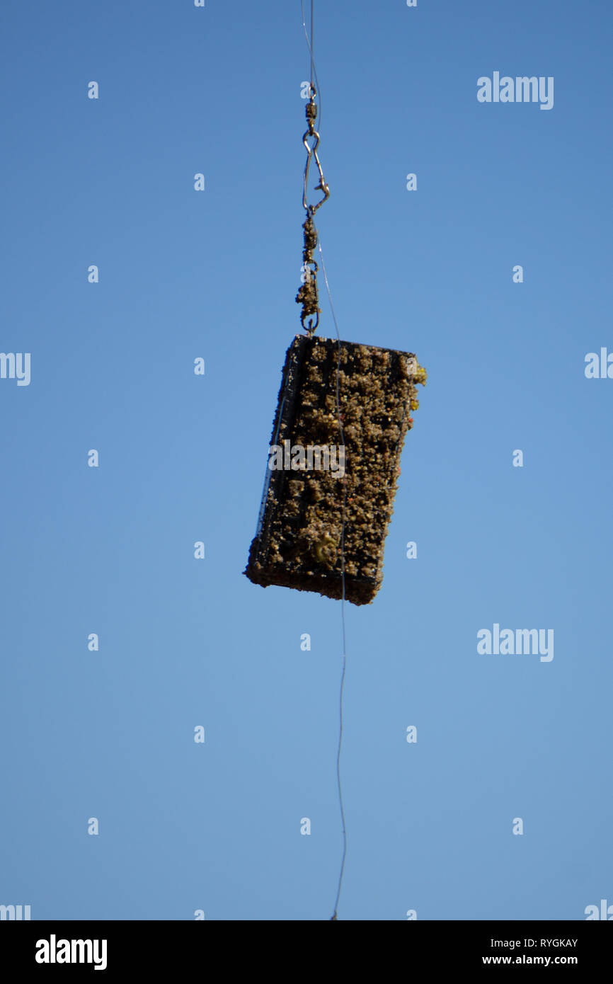 Angeln feeder Futtertrögen zum Angeln Top View Stockfoto