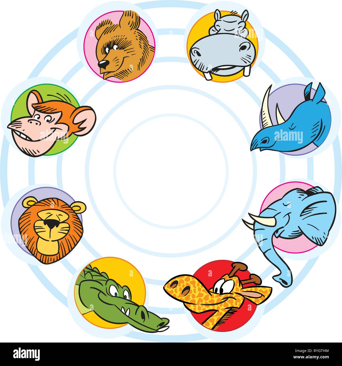 Die Abbildung zeigt eine Gruppe von Cartoon wilde Tiere. Abbildung auf separaten Ebenen getan Stock Vektor