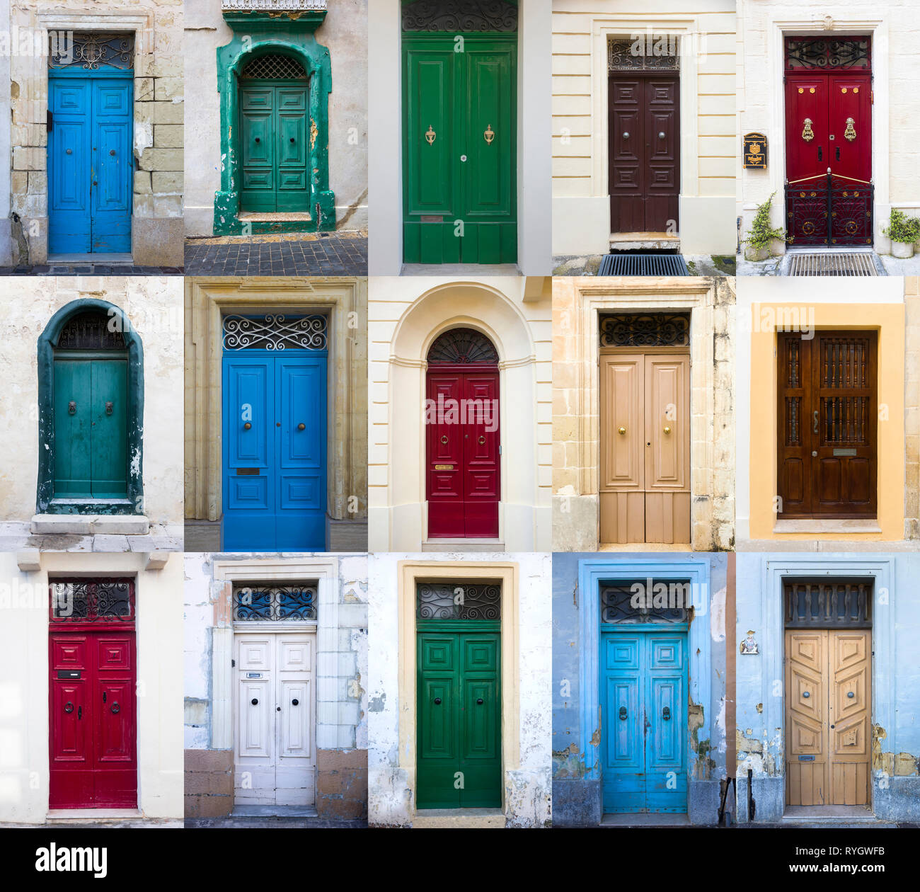 Set traditionellen vorderen Tür von Gebäuden auf einem Malta Stockfoto