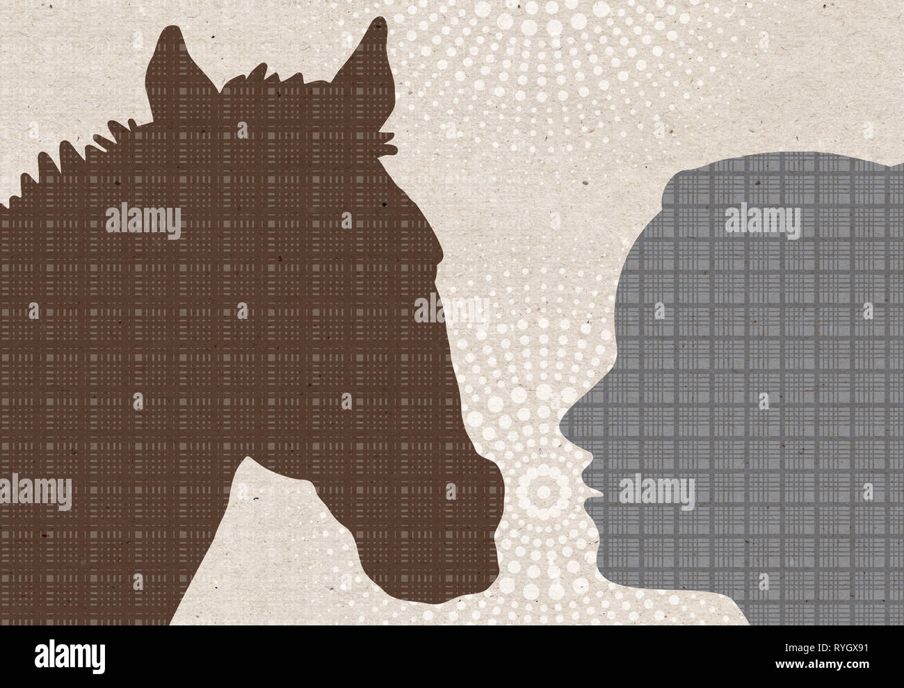Profil gezeichnet Silhouetten - Frau mit Pferd Stockfoto