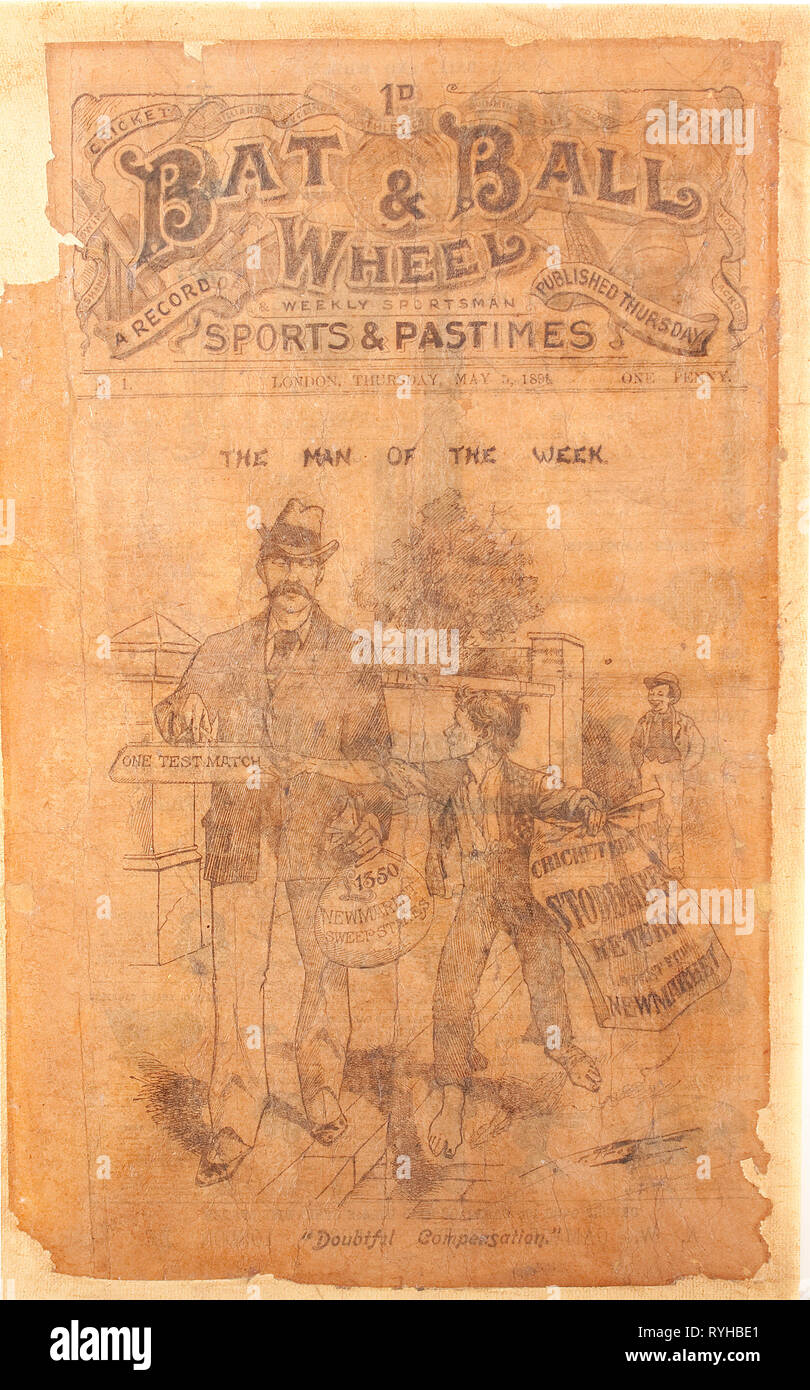 Bat mit Kugel und Rad wöchentlich Sport und Zeitvertreib Zeitung vordere Abdeckung von 1898 Stockfoto