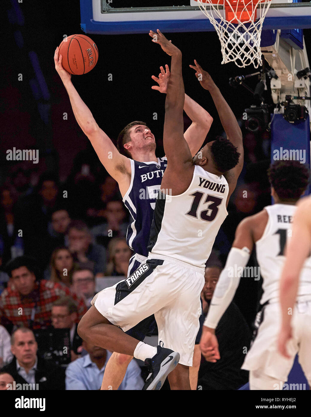 New York, New York, USA. 13 Mär, 2019. In der ersten Hälfte in der ersten Runde bei der Big East Turnier zwischen der Butler Bulldogs und die Vorsehung Brüder im Madison Square Garden in New York City. Vorsehung besiegt Butler 80-57. Duncan Williams/CSM/Alamy leben Nachrichten Stockfoto