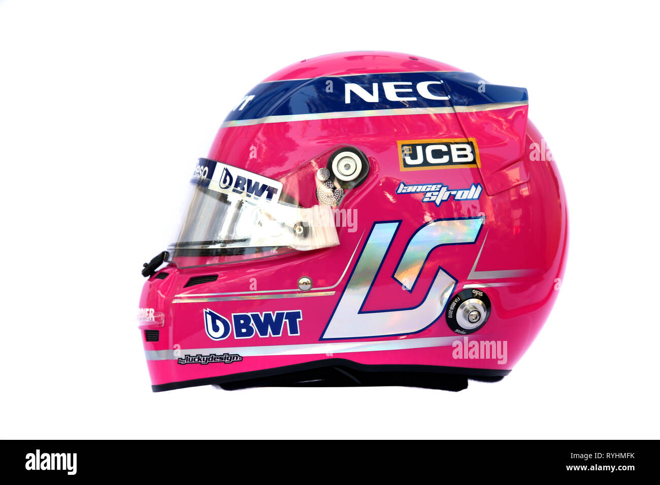 &#Xa9; Foto 4/LaPresse 14/03/2019 Melbourne, Australien Sport Formel 1 Grand Prix von Australien 2019 In der Pic: Der Helm von Lance Spazieren (CDN) Racing Point F1 Team RP 19. Stockfoto