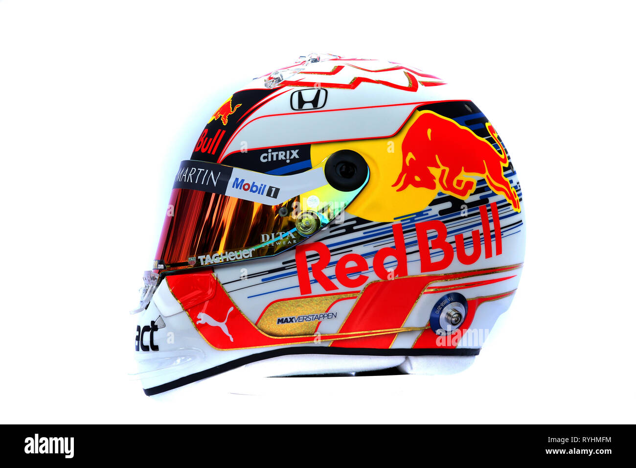 &#Xa9; Foto 4/LaPresse 14/03/2019 Melbourne, Australien Sport Formel 1 Grand Prix von Australien 2019 In der Pic: Der Helm von Max Verstappen (NED) Red Bull Racing RB 14. Stockfoto