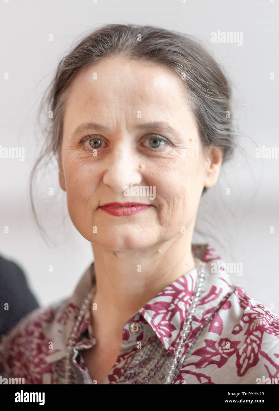Berlin, Deutschland. 14 Mär, 2019. Sasha Waltz, die künftigen Co-director, genommen Nach einer Pressekonferenz der Saison 2019/20 Programm zu präsentieren. Credit: Monika Skolimowska/dpa-Zentralbild/dpa/Alamy leben Nachrichten Stockfoto