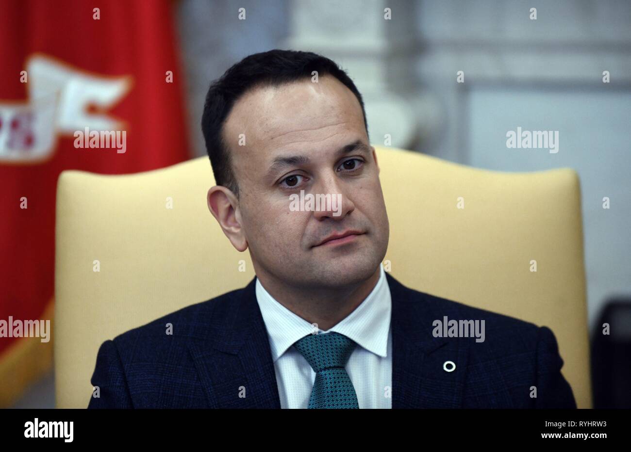 Washington, DC, USA. 14 Mär, 2019. Leo Varadkar, der irische Premierminister sieht im Oval Office des Weißen Hauses in Washington, DC, USA, am Donnerstag, dem 14. März 2019. Credit: Olivier Douliery/Pool über CNP | Verwendung der weltweiten Kredit: dpa/Alamy leben Nachrichten Stockfoto