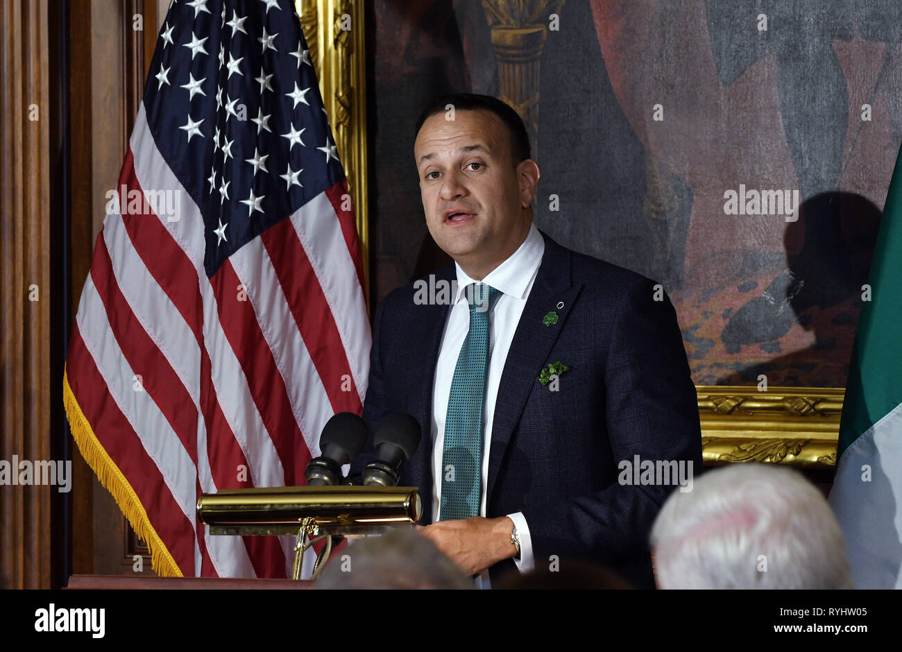 Washington, District of Columbia, USA. 14 Mär, 2019. Leo Varadkar, der irische Premierminister spricht während die Freunde von Irland Mittagessen im Kapitol in Washington, DC, USA, am Donnerstag, dem 14. März 2019. Credit: Olivier Douliery/Pool über CNP Credit: Olivier Douliery/CNP/ZUMA Draht/Alamy leben Nachrichten Stockfoto