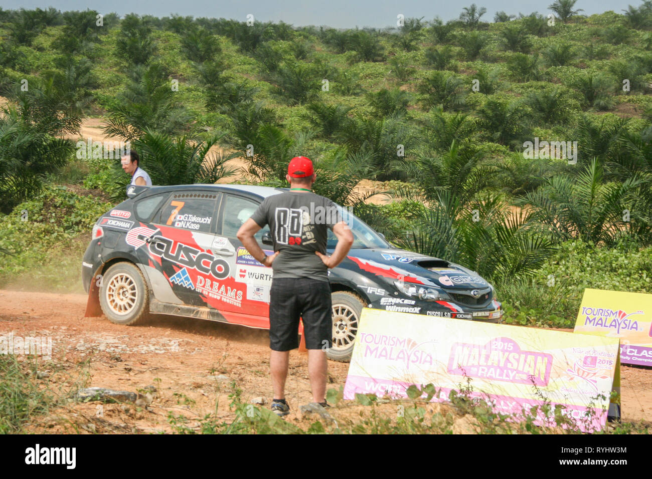 Subaru Impreza WRX am malaysischen Auto Rally Championship 2015, Johor, Malaysia Stockfoto