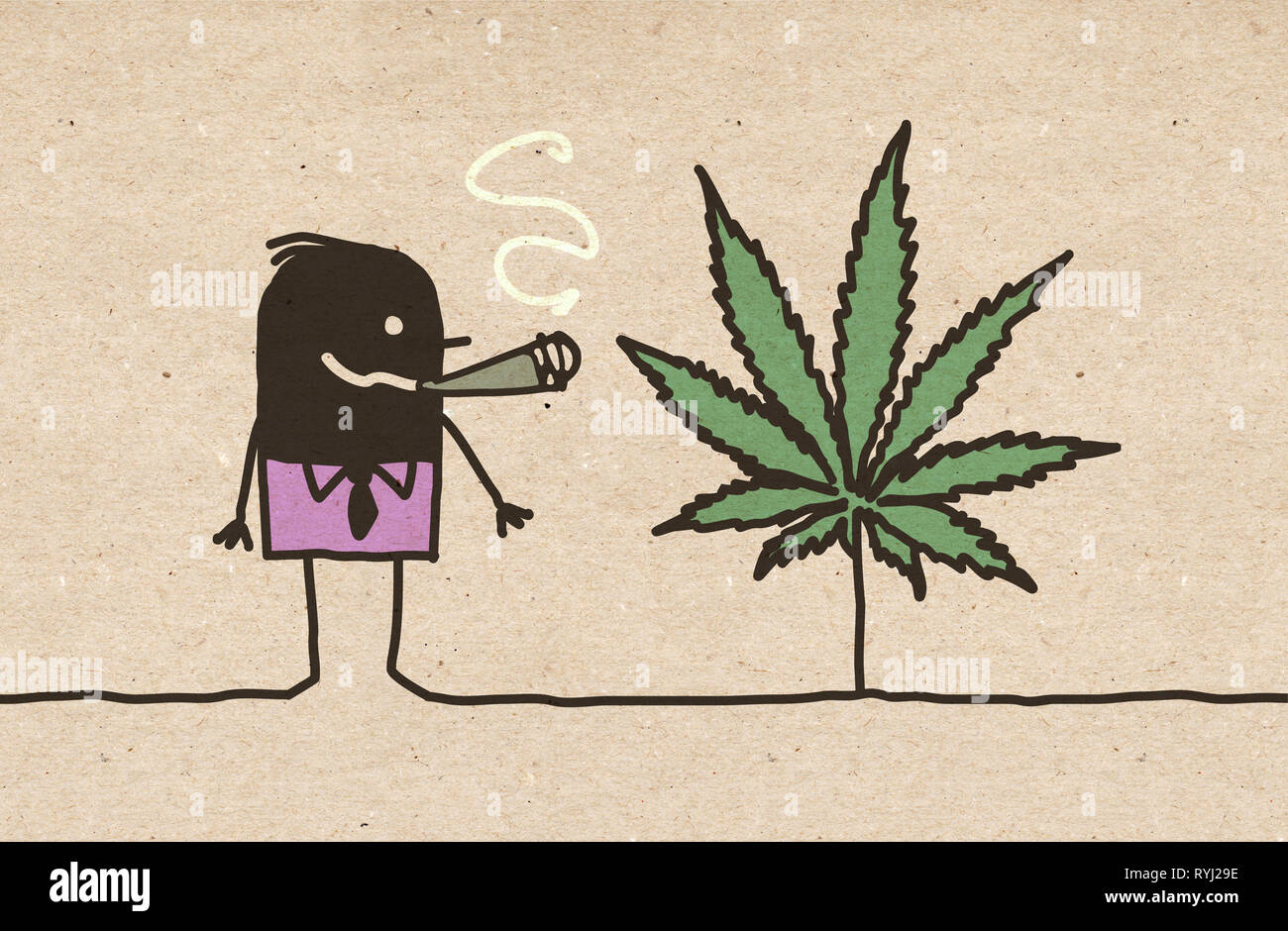 Schwarz Cartoon Cannabis Raucher Stockfoto