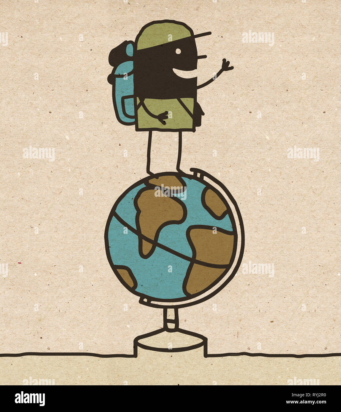 Schwarz Cartoon Globe Trotter Stockfoto