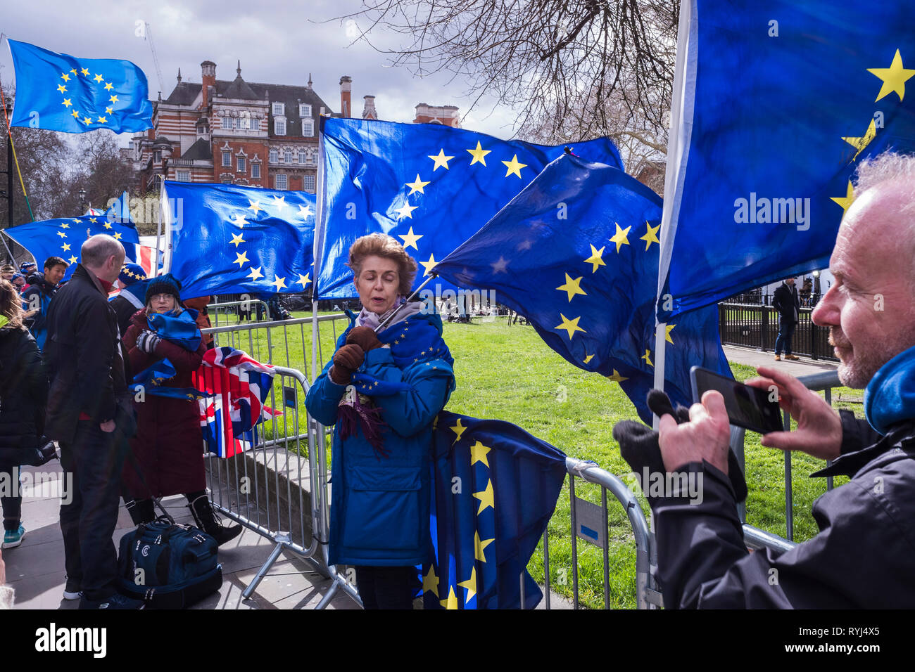 Menschen protestieren über Brexit außerhalb des Parlaments, Palast von Westminster, London, England, Großbritannien Stockfoto